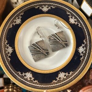 Vintage Artisan Silver Modernist Abstract Dangle Earrings